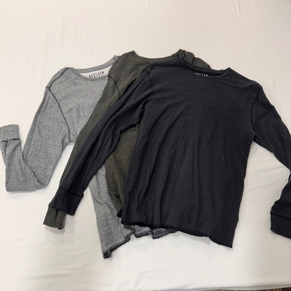 Reclaim‎ Thermal Waffle Knit Shirts Men Large Bundle Lot Raw Hem Grunge